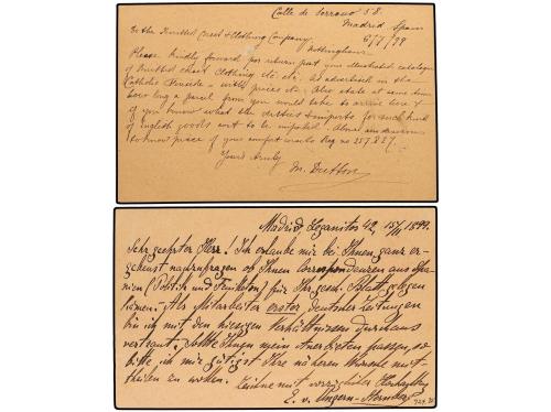 ✉ ESPAÑA. Ed. 31. Dos tarjetas de 10 cts. carmín circuladas 