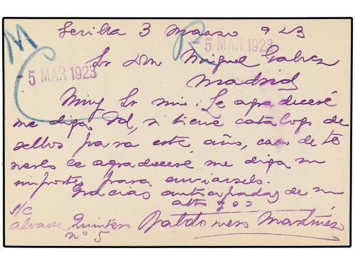 ✉ ESPAÑA. Ed. 50. 1923. SEVILLA a MADRID. 15 cts. violeta, m