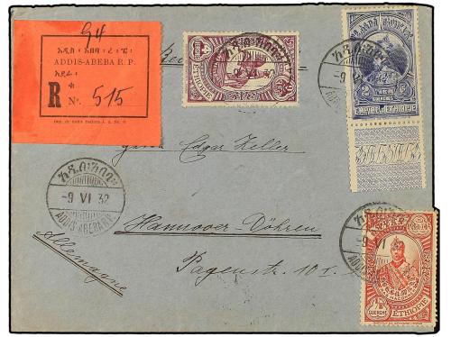 ✉ ETIOPIA. 1932. ADDÍS ABEBA a ALEMANIA. ESPECTACULAR franqu