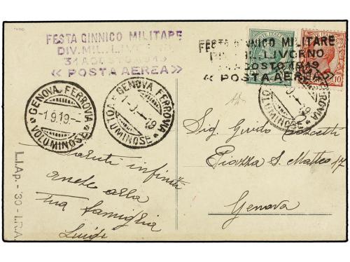 ✉ ITALIA. 1919. LIVORNO a GÉNOVA. Tarjeta Postal SPETTACOLI 