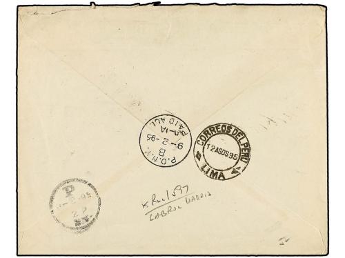 ✉ PERU. Sc. 119, 123. 1895. PERU a NEW YORK. 1 cto. verde y 