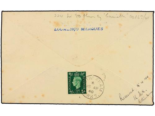 ✉ MOZAMBIQUE. 1940. MOZAMBQUE a INGLATERRA. PRIMER VUELO rea