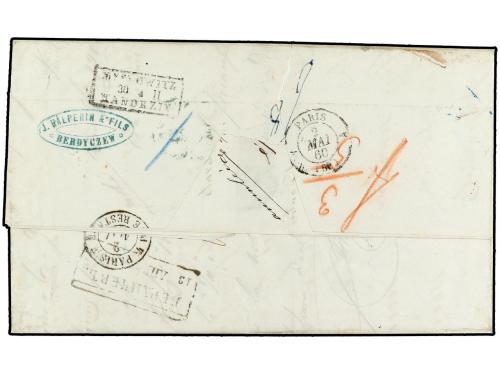 ✉ RUSIA. 1860. BERDYCZEW to FRANCE. Entire letter, small ova
