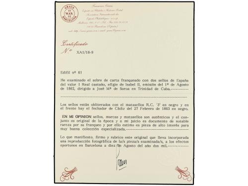 ✉ ESPAÑA. Ed. 61 (2). 1864. CÁDIZ a TRINIDAD DE CUBA. 1 real