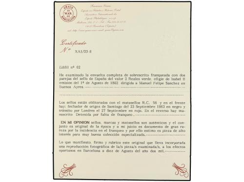 ESPAÑA. Ed. 62 (4). 1862. SANTIAGO a BUENOS AIRES. 2 reales 