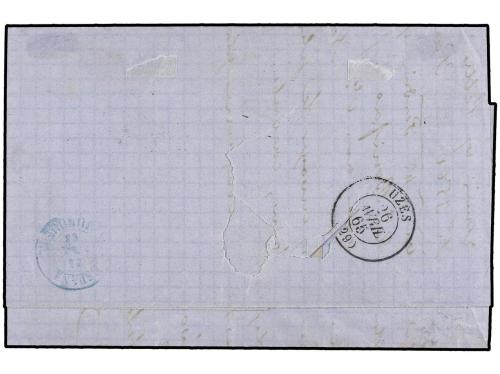 ✉ ESPAÑA. Ed. 70. 1865. AMPOSTA (Tarragona) a UZES (Francia)