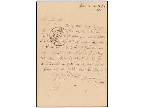 ✉ ESPAÑA. Ed. 8A. 1881. GRANADA a MADRID. 5 cts. gris con fr