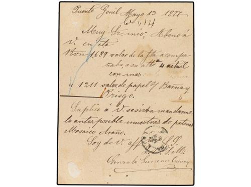 ✉ ESPAÑA. Ed. 8. 1877 (13 Mayo). PUENTEGENIL a MÁLAGA. 5 cts