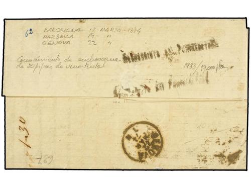 ✉ ESPAÑA. Ed. 137. 1874. BARCELONA a GÉNOVA. 50 cts. azul, m
