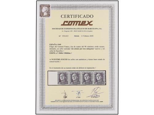 ** ESPAÑA. Ed. 1060dm. 90 cts. verde. Tira de cuatro, un sel