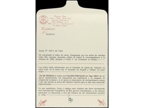 ✉ CUBA. Ant. 17F (2). 1869. HABANA a BILBAO. 20 cts. naranja