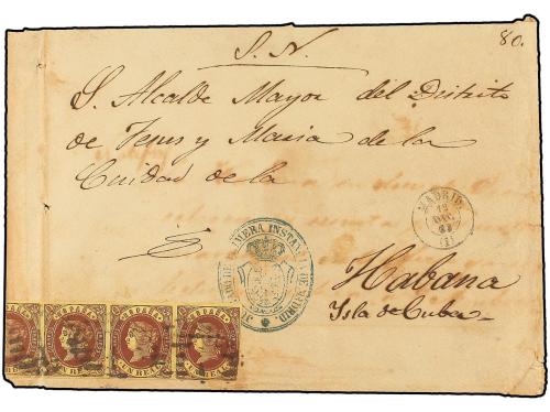 ✉ ESPAÑA. Ed. 61 (5). 1863. MADRID a LA HABANA. Plica Judici