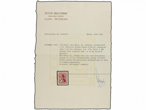 * COLOMBIA. 1919. 2 cts. habilitación para el correo aéreo. 
