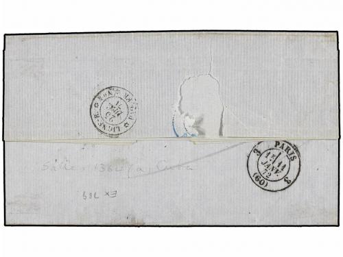 ✉ CUBA. 1871. STGO. DE CUBA a PARÍS. Fechador octogonal de l