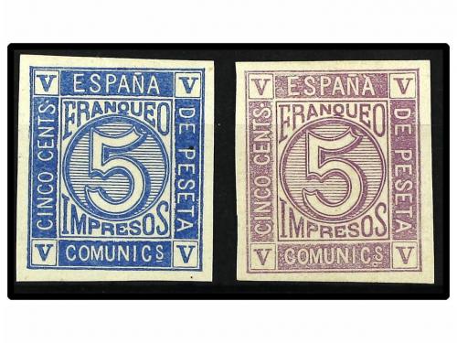 (*) ESPAÑA. Ed. 117. 5 cts. azul y 5 cts. lila, ENSAYOS DE C