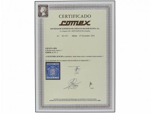(*) ESPAÑA. Ed. 27. 6 reales azul. Muy bonito ejemplar, colo
