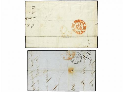 ✉ ESPAÑA: PREFILATELIA. 1853. Dos cartas de FRANCIA a SEVILL
