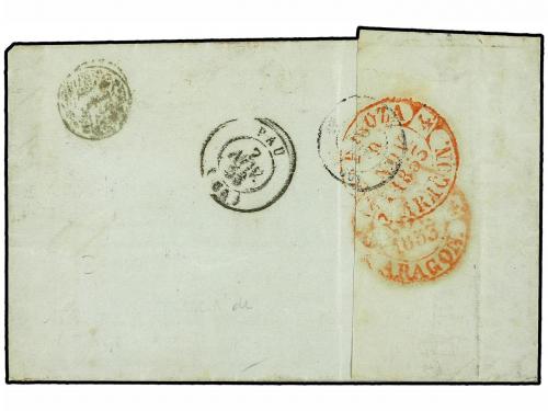 ✉ FRANCIA. 1853. FRANCIA a ZARAGOZA. Marca FRANCIA en ROJO d