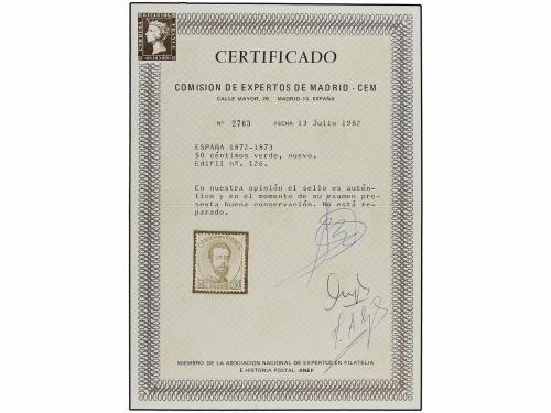 * ESPAÑA. Ed. 126. 50 cts. verde. PIEZA DE LUJO. Cert. CEM. 