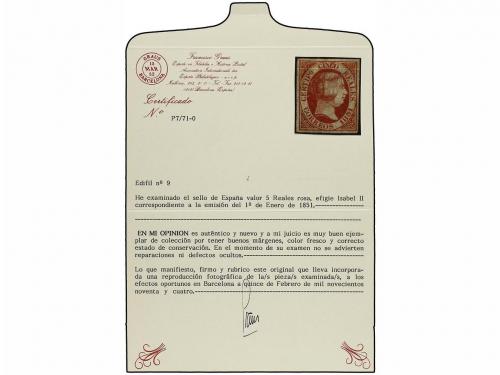 (*) ESPAÑA. Ed. 9. 5 reales rosa. PIEZA DE LUJO. Cert. GRAUS