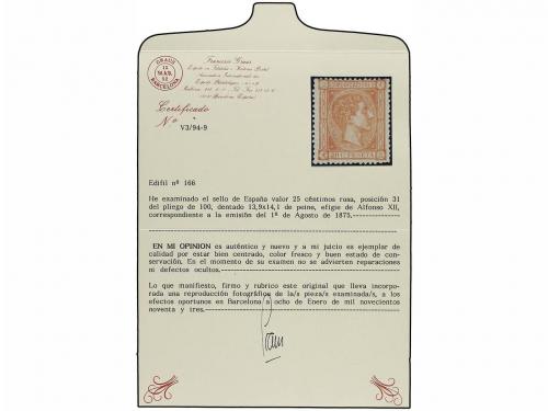 * ESPAÑA. Ed. 165. 20 cts. naranja. MAGNÍFICO EJEMPLAR. Exce