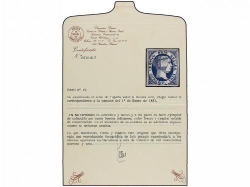(*) ESPAÑA. Ed. 10. 6 reales azul. PIEZA DE LUJO. Cert. GRAU