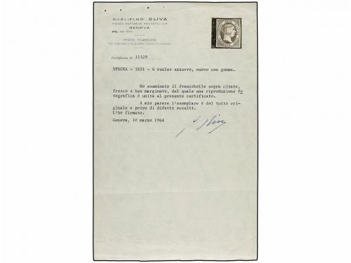 (*) ESPAÑA. Ed. 10. 6 reales azul. PIEZA DE LUJO. Cert. GRAU