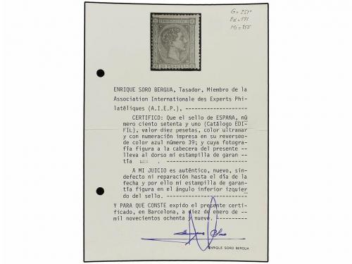 * ESPAÑA. Ed. 171. 10 pts. azul. Ejemplar descentrado, tal y
