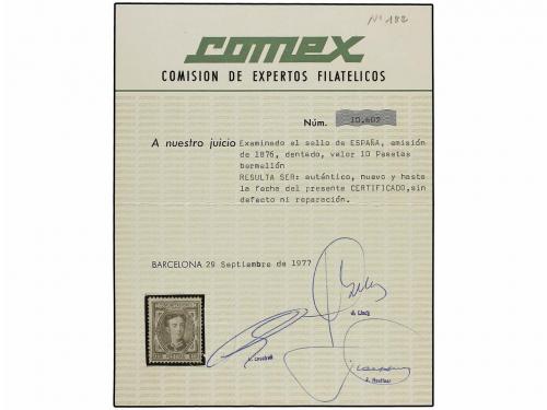 (*) ESPAÑA. Ed. 182. 10 pts. negro. PIEZA DE LUJO. Cert. COM