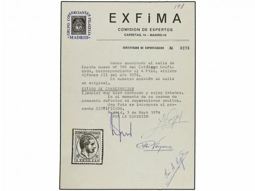 * ESPAÑA. Ed. 198. 4 pts. violeta. PIEZA DE LUJO. Cert. EXFI
