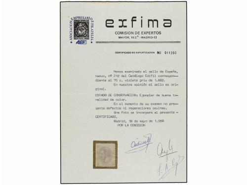 (*) ESPAÑA. Ed. 212. 75 cts. gris. Excelente centraje. Denta