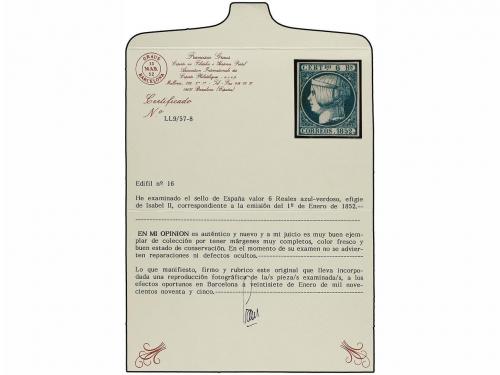 (*) ESPAÑA. Ed. 16. 6 reales azul verdoso. Color muy fresco.