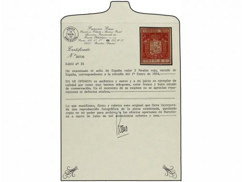 (*) ESPAÑA. Ed. 25. 2 reales bermellón. Color excepcional. P