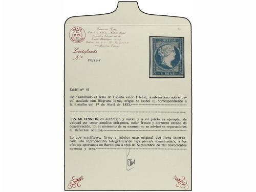 (*) ESPAÑA. Ed. 41. 1 real azul. PIEZA DE LUJO. Cert. GRAUS.