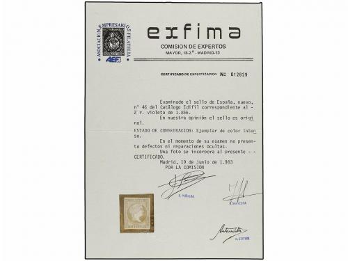 (*) ESPAÑA. Ed. 46. 2 reales violeta. PIEZA DE LUJO Cert. EX
