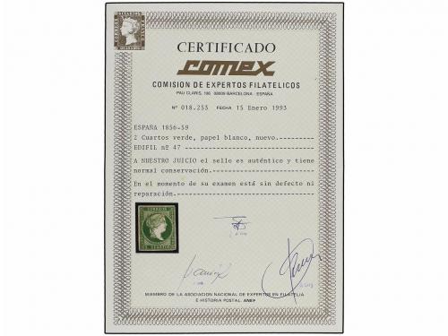 * ESPAÑA. Ed. 47. 2 cuartos verde. MAGNÍFICO EJEMPLAR. Cert.