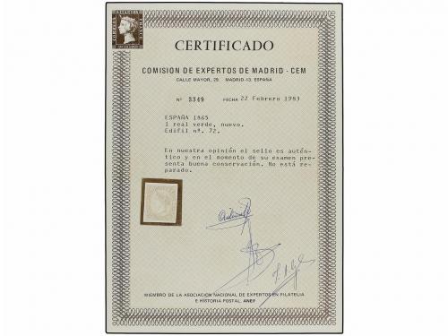 (*) ESPAÑA. Ed. 72. 1 real verde. PIEZA DE LUJO. Cert. CEM. 