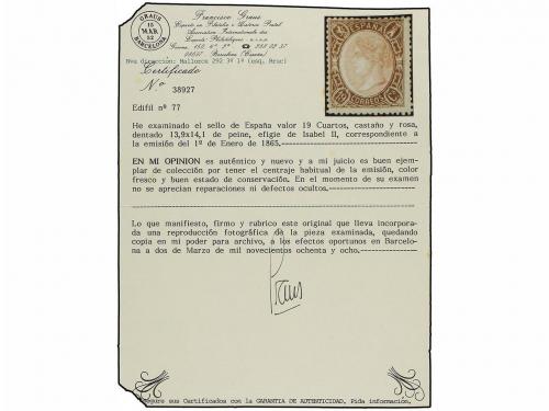 * ESPAÑA. Ed. 77. 19 cuartos castaño y rosa. Centraje acepta