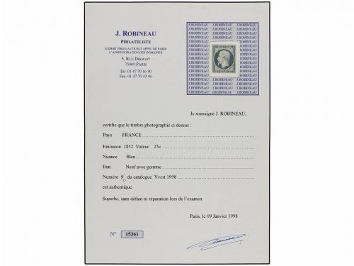 * FRANCIA. Yv. 10. 1852. 25 cts. azul. Color fresco, goma or