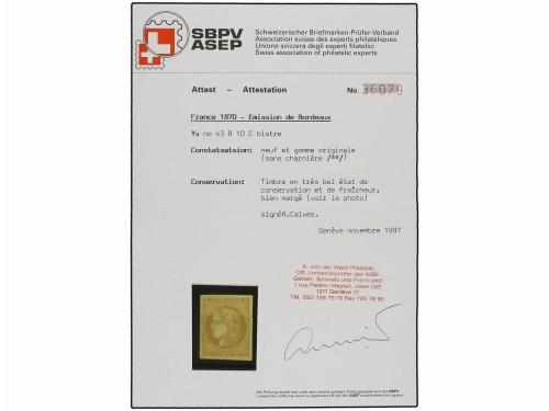 * FRANCIA. Yv. 43B. 1870. 10 cts. bistre. Report 2. Color fr