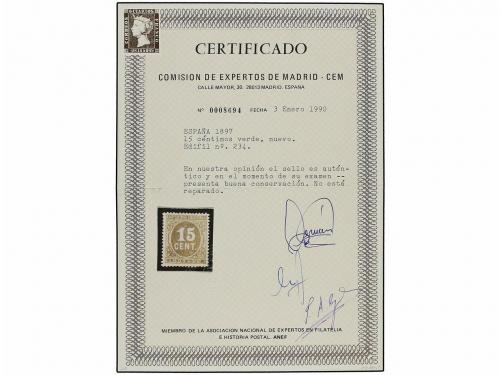 * ESPAÑA. Ed. 234. 15 cts. verde. Excelente centraje, inapre