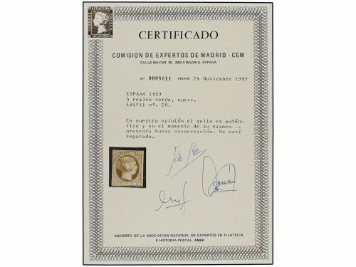 (*) ESPAÑA. Ed. 20. 5 reales verde. PIEZA DE LUJO. Cert. CEM