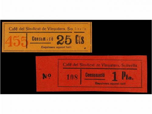 ESPAÑA GUERRA CIVIL. SOLIVELLA. 25 cts. y 1 pta. CAFÉ DEL SI