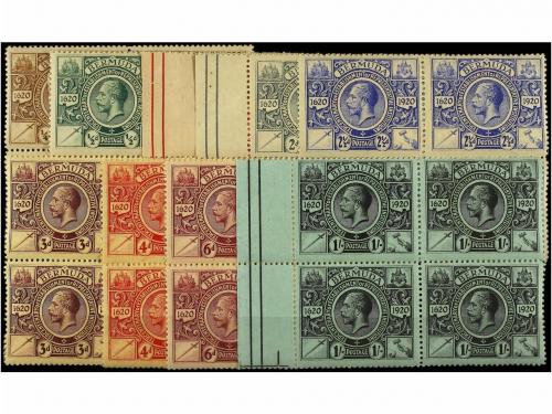 ** BERMUDAS. Sg. 68/76. 1921. COMPLETE set. Block of four ne