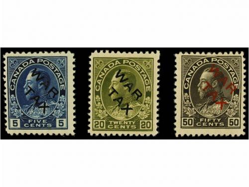 * CANADA. Sg. 225/27. 1915. COMPLETE set WAR TAX ovpr. Origi