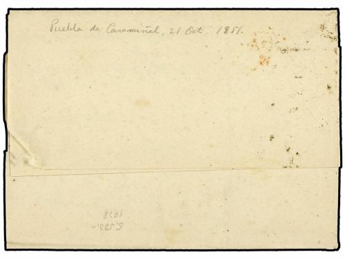 ✉ ESPAÑA. Ed. 6. 1851. PUEBLA a SANTIAGO. 6 cuartos negro, m