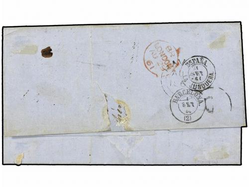 ✉ CUBA. Ant. 8 (3). 1861. HABANA a BARCELONA. 1 real verde, 