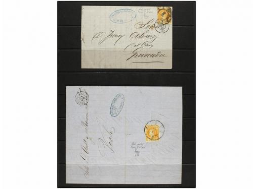 ✉ ESPAÑA. Ed. 52F. 1861-62. 3 cartas y 2 frontales circulada