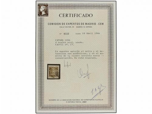 ° ESPAÑA. Ed. 27. 6 reales azul. Grandes márgenes. MAGNÍFICO
