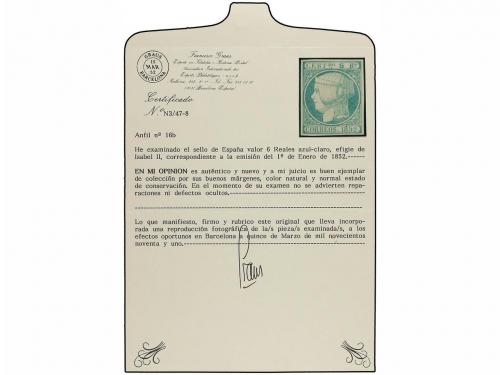 (*) ESPAÑA. Ed. 16. 6 reales azul, grandes márgenes. PIEZA D